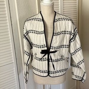 ZARA Kimono Jacquard Quilted Jacket Size XS ivory white/ black like new